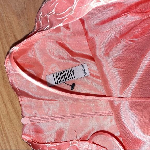 Laundry by Shelli Segal peach, silk A-line floral lace, Fit & Flair Dress Size M - Picture 12 of 14